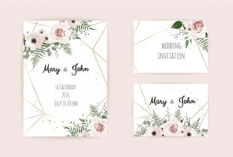 Vector invitation with handmade floral elements. Wedding invitation cards wit Illustrazione stock