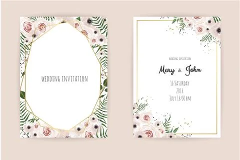 Vector invitation with handmade floral elements. Wedding invitation cards with Stock Illustration