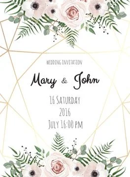Vector invitation with handmade floral elements. Wedding invitation cards with Stock Illustration