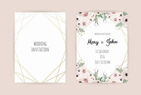 Vector invitation with handmade floral elements. Wedding invitation cards with Stock Illustration