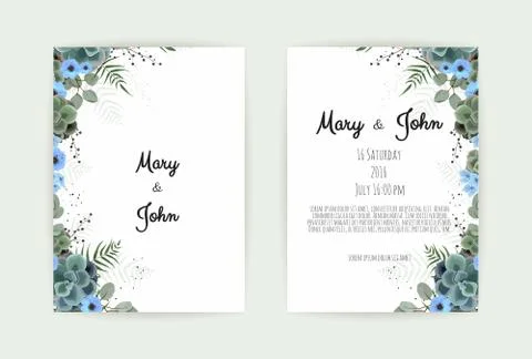 Vector invitation with handmade floral elements. Wedding invitation cards wit Stock Illustration