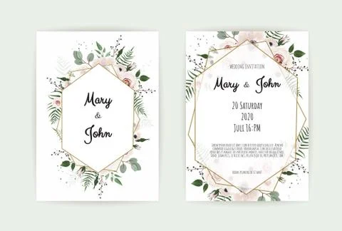 Vector invitation with handmade floral elements. Wedding invitation cards wit Illustrazione stock