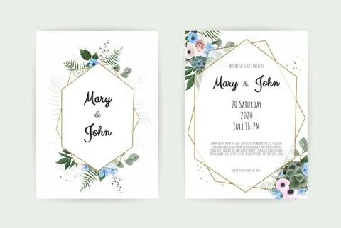 Vector invitation with handmade floral elements. Wedding invitation cards wit Stock Illustration