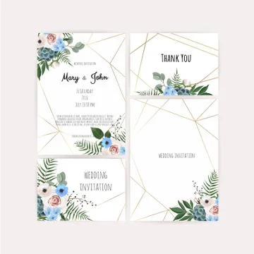 Vector invitation with handmade floral elements. Wedding invitation cards wit Stock Illustration