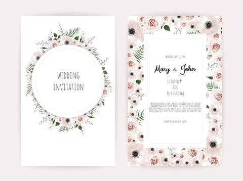 Vector invitation with handmade floral elements. Wedding invitation cards wit 스톡 일러스트