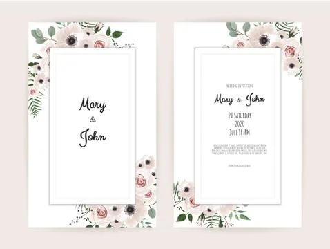 Vector invitation with handmade floral elements. Wedding invitation cards with Stock Illustration