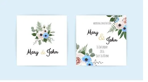 Vector invitation with handmade floral elements. Wedding invitation cards wit Stock Illustration