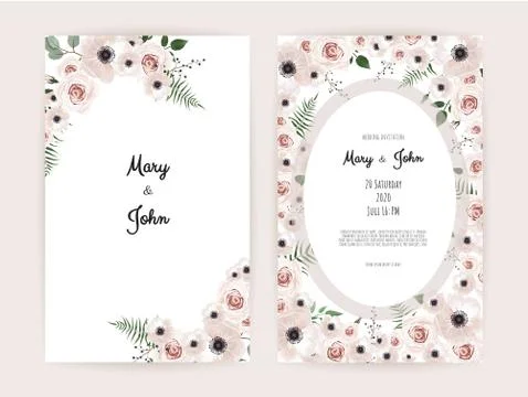 Vector invitation with handmade floral elements. Wedding invitation cards wit Stock Illustration