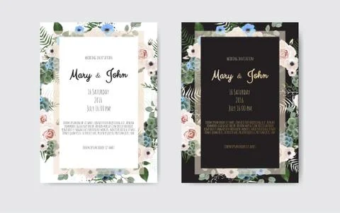 Vector invitation with handmade floral elements. Wedding invitation cards with Stock Illustration