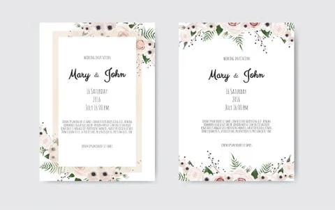 Vector invitation with handmade floral elements. Wedding invitation cards with Illustrazione stock