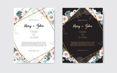 Vector invitation with handmade floral elements. Wedding invitation cards with Stock Illustration