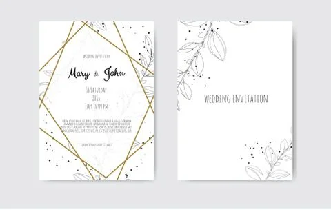 Vector invitation with handmade floral elements. Wedding invitation cards with Stock Illustration
