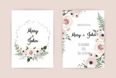 Vector invitation with handmade floral elements. Wedding invitation cards with Stock Illustration