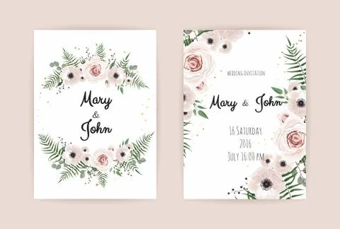 Vector invitation with handmade floral elements. Wedding invitation cards with Illustrazione stock