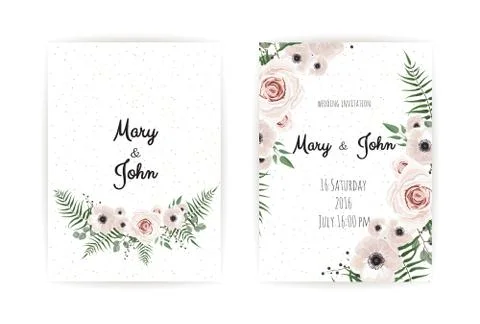 Vector invitation with handmade floral elements. Wedding invitation cards with Stock Illustration