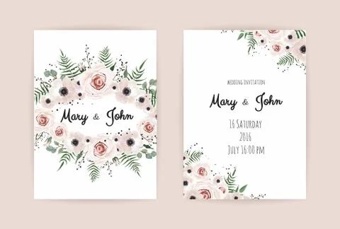 Vector invitation with handmade floral elements. Wedding invitation cards with Illustrazione stock