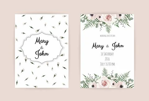 Vector invitation with handmade floral elements. Wedding invitation cards with Illustrazione stock