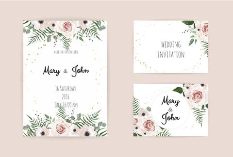 Vector invitation with handmade floral elements. Wedding invitation cards with Stock Illustration