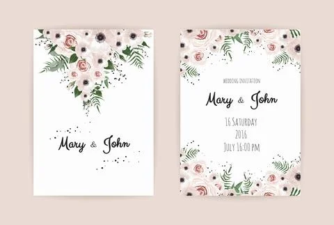 Vector invitation with handmade floral elements. Wedding invitation cards with Stock Illustration