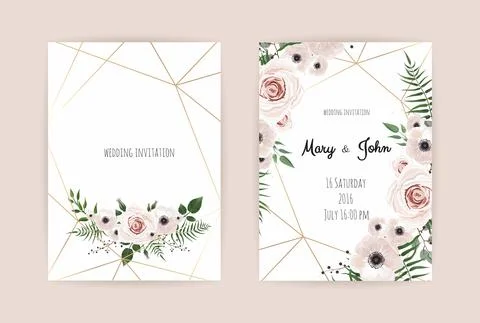 Vector invitation with handmade floral elements. Wedding invitation cards with Stock Illustration