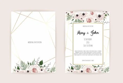 Vector invitation with handmade floral elements. Wedding invitation cards with Stock Illustration
