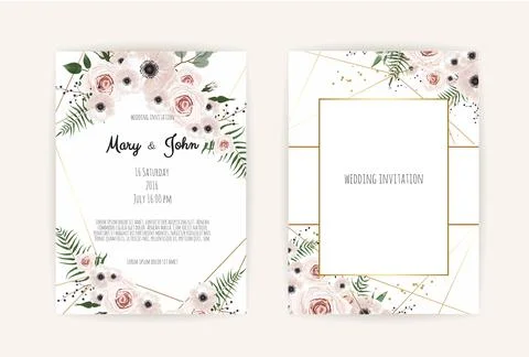 Vector invitation with handmade floral elements. Wedding invitation cards with Stock Illustration