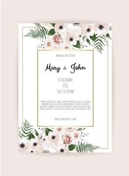 Vector invitation with handmade floral elements. Wedding invitation cards with Stock Illustration