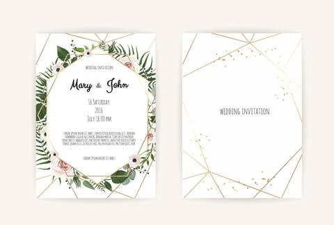 Vector invitation with handmade floral elements. Wedding invitation cards with Stock Illustration