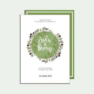 Vector invitation with leaves and berries of raspberries . Modern Wedding Stock Illustration