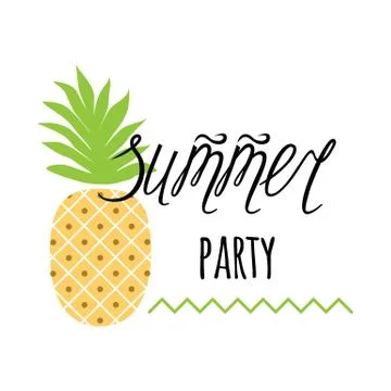 Vector invitation template with pineapple, text 'Summer party' on white Stock Illustration