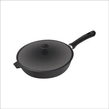 Vector iron pan with cover and black handle Illustrazione stock