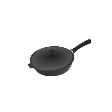 Vector iron pan with cover and black handle Stock Illustration