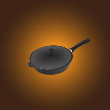 Vector iron pan with cover and black handle Illustrazione stock
