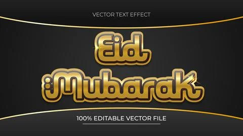 Vector Islamic Eid Mubarak with Golden Text Style effect Editable 스톡 일러스트