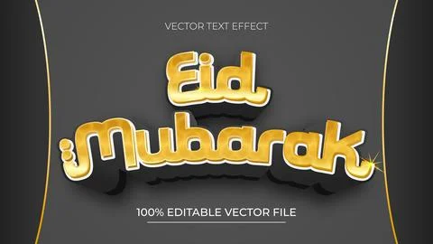 Vector Islamic Eid Mubarak with Golden Text Style effect Editable Stock Illustration