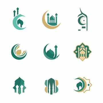 Vector islamic mosque icons set for logo design Stock Illustration