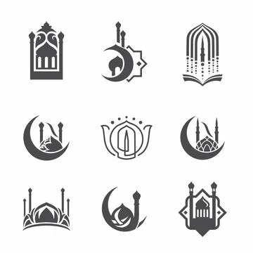 Vector islamic mosque icons set for logo design Stock Illustration
