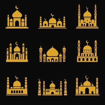 Vector Islamic mosque set Collection of muslim icons Stock Illustration