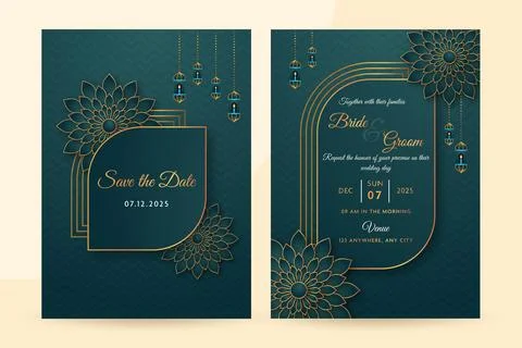 Vector Islamic wedding invitation card template Stock Illustration