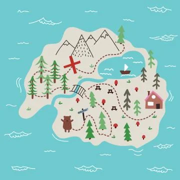 Vector island map doodle illustration イラスト素材