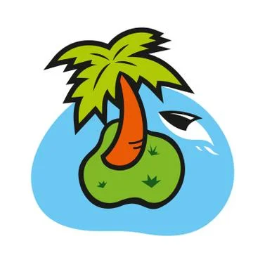 Vector island with palm tree on a white background Stock Illustration