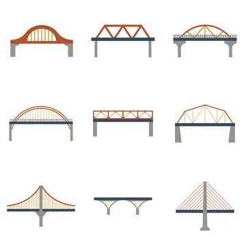 Vector isolated bridges icons set Stock Illustration