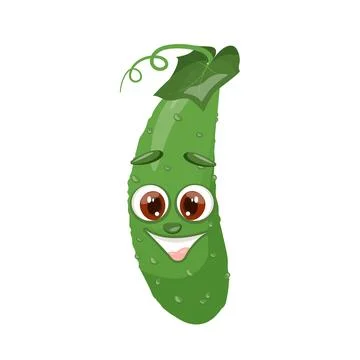 Vector isolated cartoon fresh hand drawn cucumber.Cute vector illustration Stock Illustration