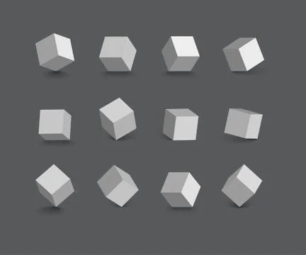 Vector isolated cubes in different positions on grey background. Stock Illustration