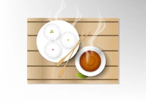 Vector isolated cup of coffee collection, hot tea with dessert Stock Illustration