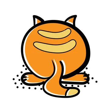 Vector isolated cute cartoon cat, back view, orange cat icon on white 스톡 일러스트