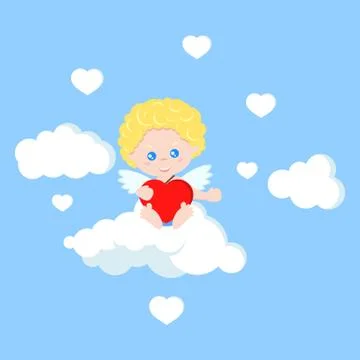 Vector isolated cute cupid in flat cartoon style. Stock Illustration