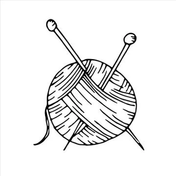 Vector isolated doodle element, ball of thread and knitting needles, coloring Stock Illustration