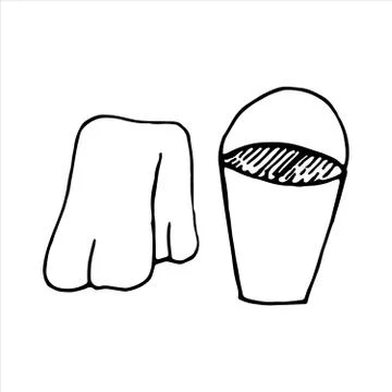 Vector isolated doodle element, bucket and duster, cleanliness, coloring book Stock Illustration