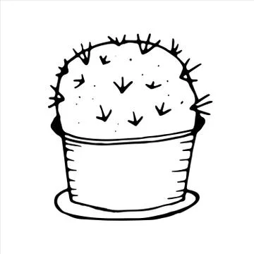 Vector isolated doodle element, cactus in a pot, coloring book Stock Illustration